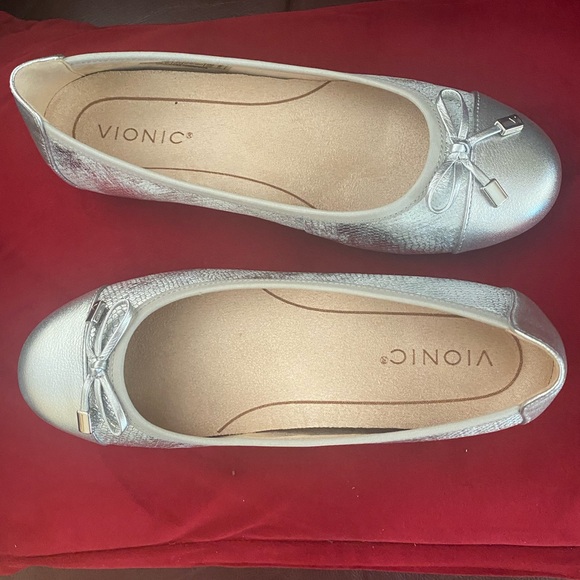 For sale- 1 pair of embossed silver VIONICS ballet flats. Worn only ONCE!! - Picture 3 of 3